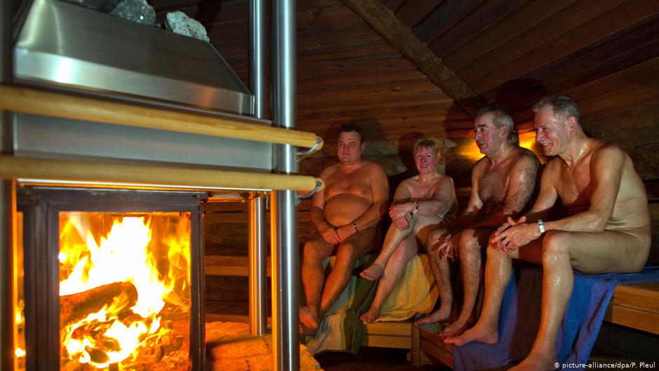Woman meets coworkers sauna club