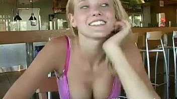 Amateur showing off her boobs and cunt at coffee shop